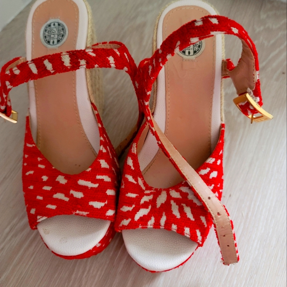 Red Espadrille Platform Sandals Size 5.5